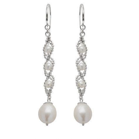 White Sterling Silver Freshwater Pearl Dangle Earrings Mm