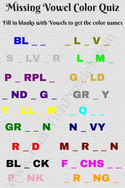 Missing Vowels Game Can You Guess The Colors Brain Teasers With