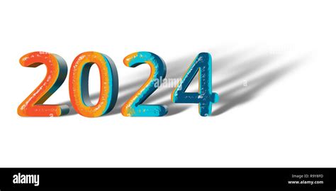 3d Number Year 2024 Joyful Hopeful Colors And White Background Stock