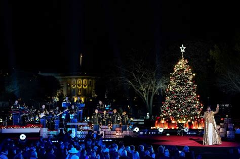 bidens help light national christmas tree outside white house good morning america