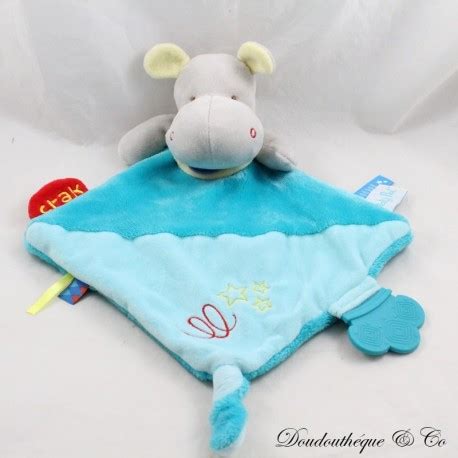 Doudou Plat Hippopotame Baby Nat Super Doudou Bleu Losange Activit