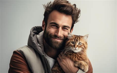 premium ai image man and his beloved cat isolated on a white background