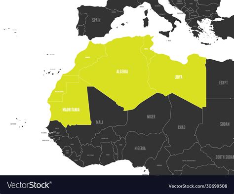 Map Maghreb Countries Northwest Africa States Vector Image