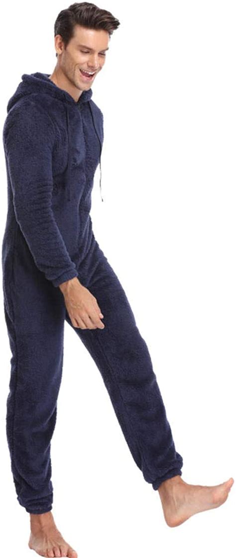 Men Warm Teddy Fleece Onesie Fluffy Sleep Lounge Adult Sleepwear One Piece Pyjamas Male