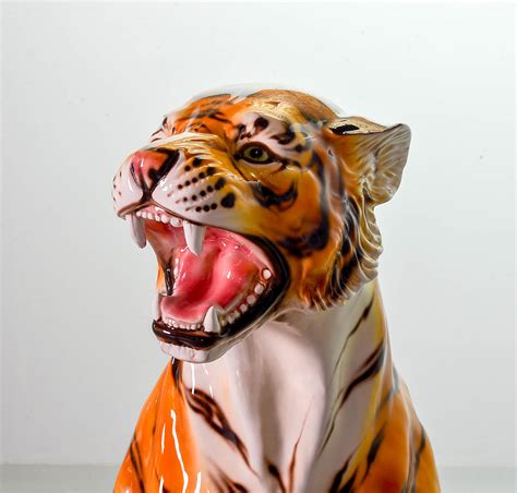 Ceramic Lifesize Asian Tiger Statue Sculpture 1980s Ref Da006