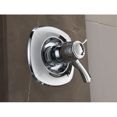 Universal inlet/outlet connections (pex, ips, copper). Delta T17T092 Thermostatic Mixing Valve Trim Pack w/Volume ...