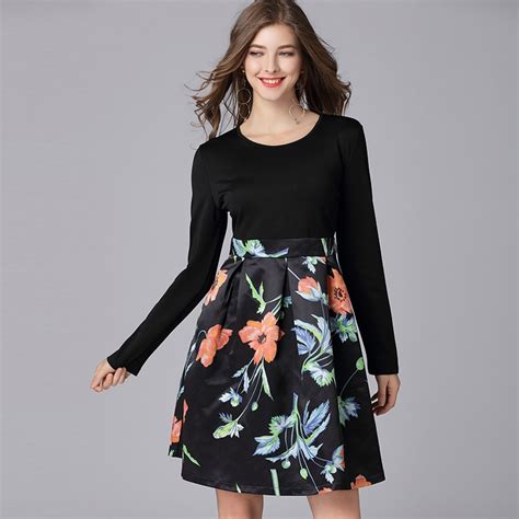 2019 Fashion Design Women Floral Print A Line Dresses Plus Size O Neck