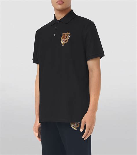 Mens Burberry Black Cotton Tb Tiger Polo Shirt Harrods Uk