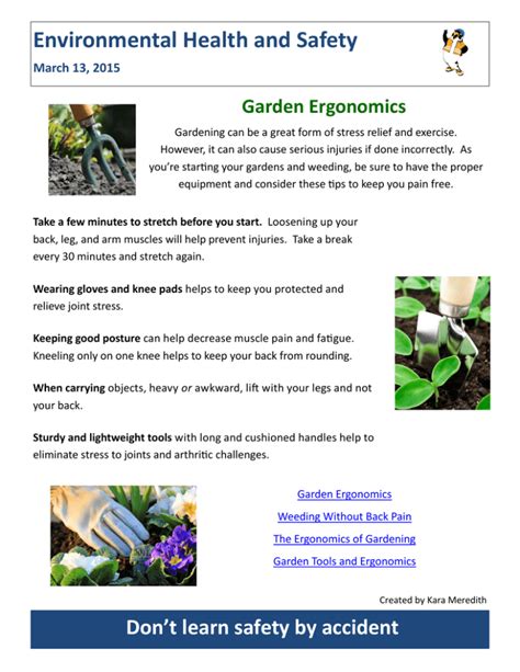Environmental Health And Safety Garden Ergonomics March 13 2015