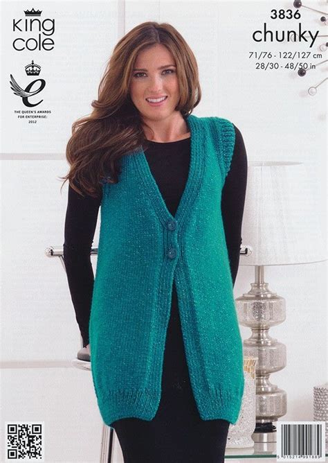 Waistcoat And Cardigan In King Cole Glitz Chunky 3836 Deramores Knit Vest Pattern