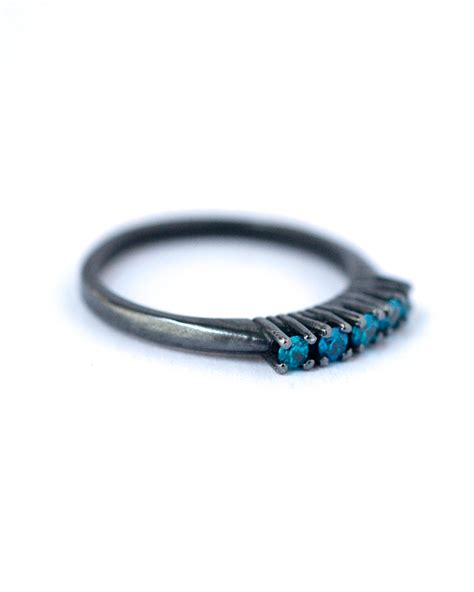 5 Stone Blue Cubic Zirconia Ring Oxidized Silver Ring Lovegem Studio