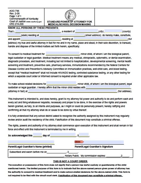 Free Printable Durable Power Of Attorney Form Kentucky Printable