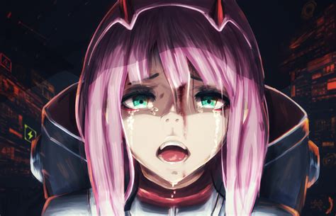 Download Tears Green Eyes Pink Hair Zero Two Darling In The Franxx