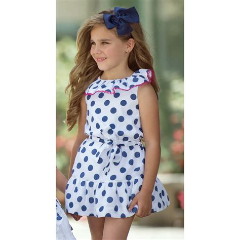 miranda 2019 spring summer girls white navy polka dots dress style 25 0377 v