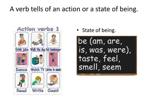 Ppt A Verb Tells Of An Action Or A State Of Being Powerpoint Presentation Id3125130