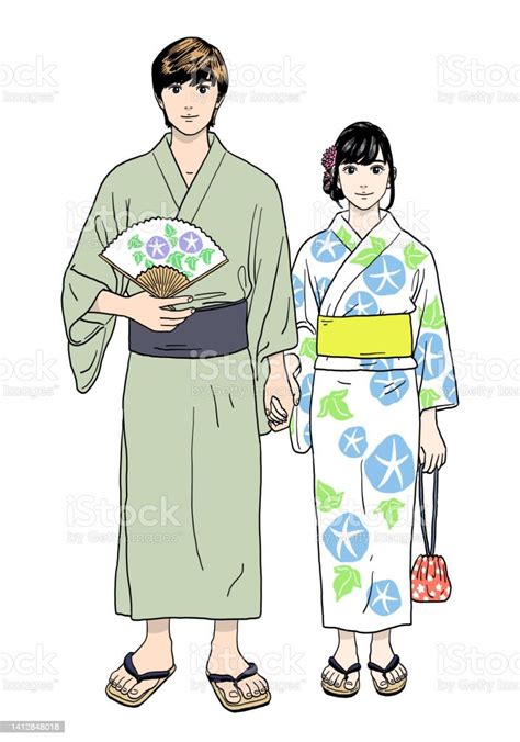 Young Couple Having A Date In Yukata Stock Illustration Download