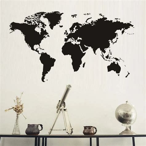 Nordic Creative Home Decor World Map Atlas Wall Sticker Black Printed