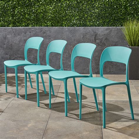 Tatiana Outdoor Plastic Chairs Set Of 4 Teal