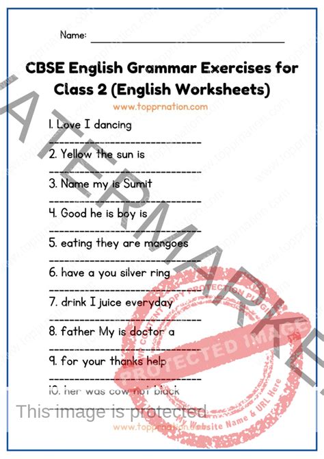 CBSE English Grammar Exercises For Class 2 English Worksheets