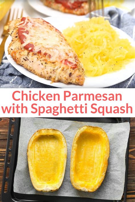 Roasted spaghetti squashed topped with marinara sauce, grilled chicken, melted mozzarella and some fresh basil. Baked Chicken Parmesan with Spaghetti Squash | Recipe ...