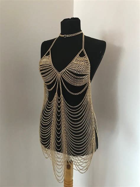 Gold Chain Dress Mini Chain Dress Bodychain Gold Body Chain Etsy