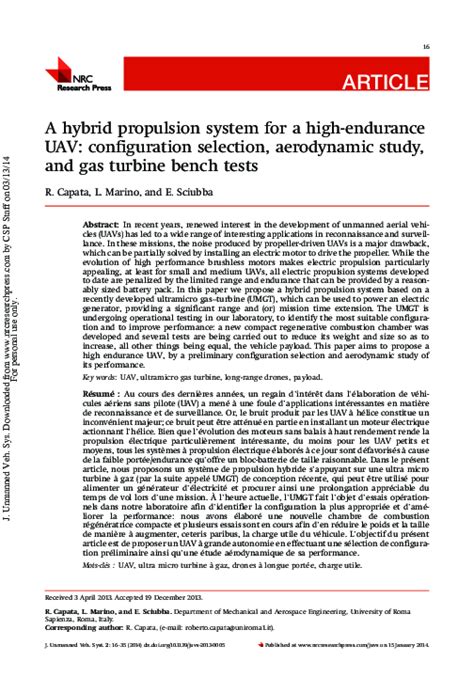 Pdf A Hybrid Propulsion System For A High Endurance Uav