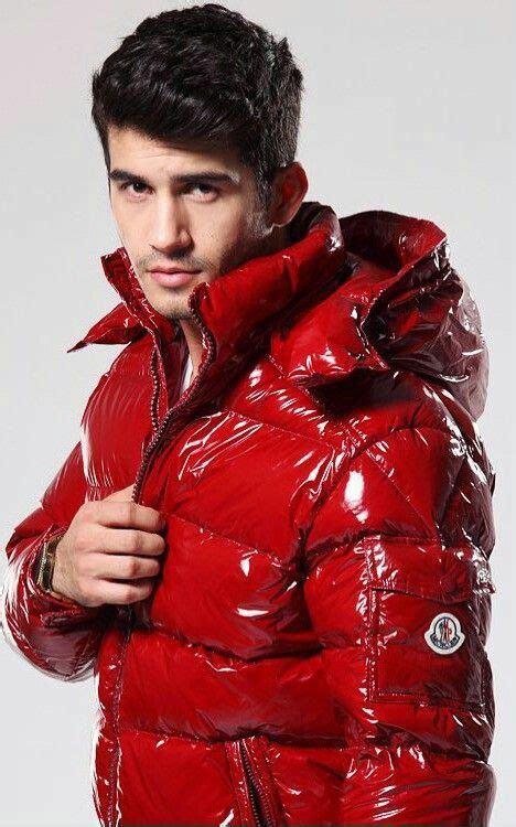 Shiny Red Moncler Down Jacket Red Jacket Leather Mens Puffer Jacket