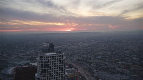 5k Stock Footage Aerial Video Fly Over Downtown Los Angeles As Sun Sets