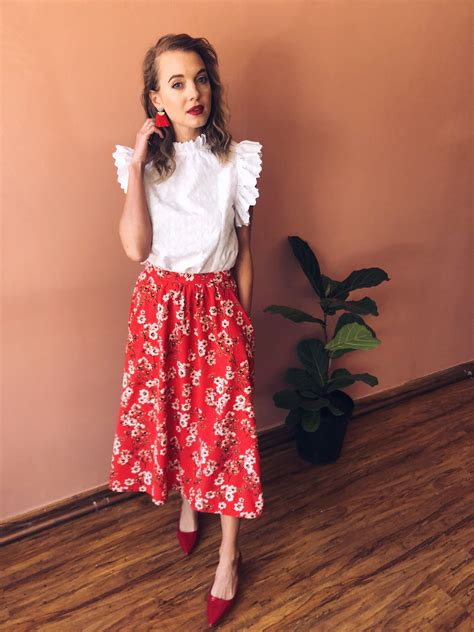 Rebecca Red Floral Midi Skirt With Pockets Floral Midi Skirt Midi