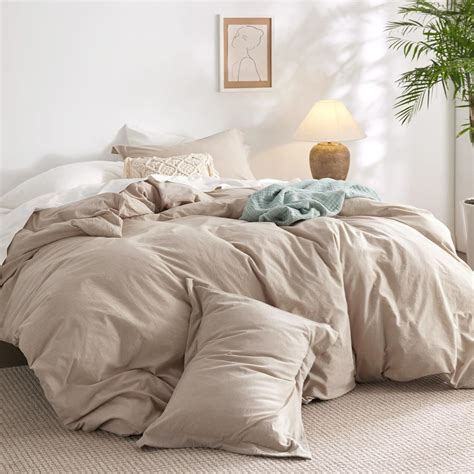 Bedsure 100 Washed Cotton Duvet Cover King Size Tannish