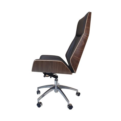 Designer office chair walnut wood Brown leather High back - Charles Eames