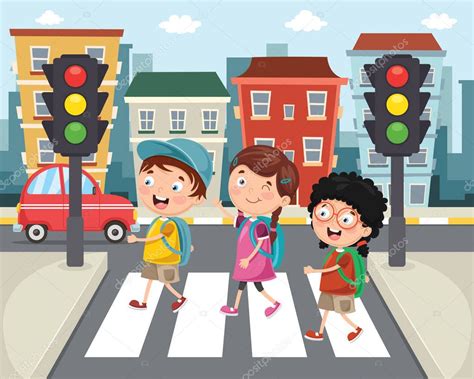 Ilustración Vectorial De Niños Caminando A Través Del Paso De Peatones 2023