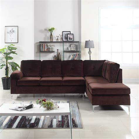Tufted Brush Microfiber Sectional Sofa Large L Shape Couch Brown
