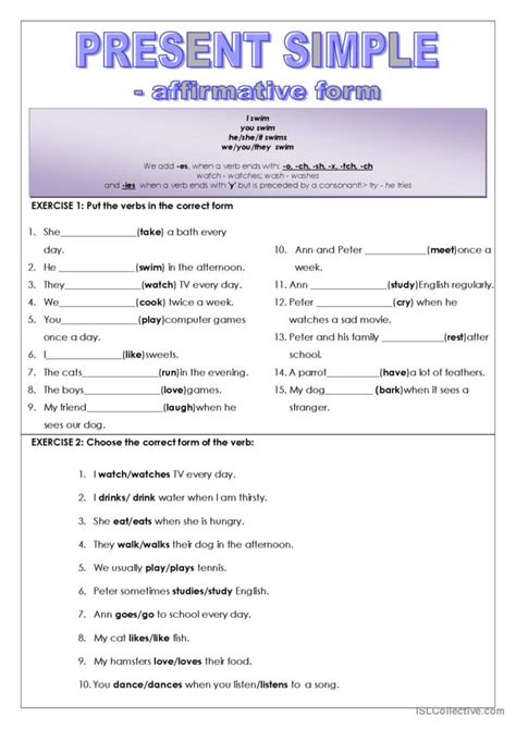 Present Simple Affirmative Form English Esl Worksheets Pdf And Doc