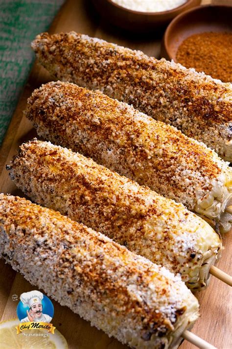 Mexican street corn, or elotes. Mexican Street Corn, also known as "Elote," with a Chef Merito twist! Salt, Chili, and Lemon ...