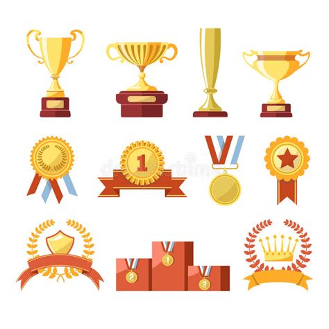 Awards Cups Winner Medals Or Champion Ribbons Vector Isolated Icons