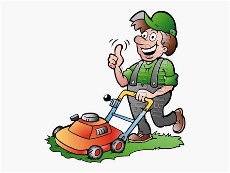 Gardener Using Push Mower Gardner Cartoon Free Transparent Clipart