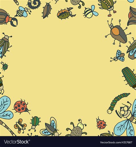 Cute Cartoon Insect Border Pattern Summer Concept Vector Image