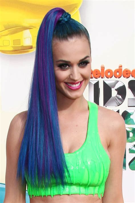 Katy Perry Straight Blue High Ponytail Ponytail Uneven Color
