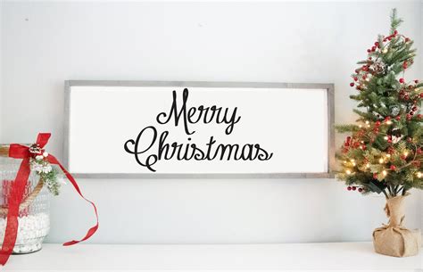 Merry Christmas Cool Cursive Wood Framed White Sign Wall Décor