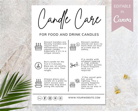 Food And Drink Candle Care Card Canva Editable Template Printable