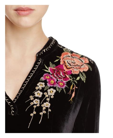 Lyst Johnny Was Embroidered Floral Velvet Tunic Top In Black