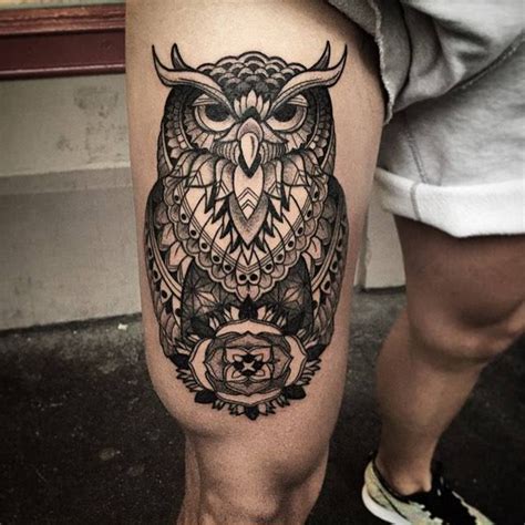 Owl Thigh Tattoos For Women
