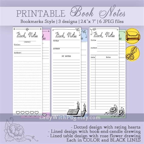 Book Notes Set Of 3 Bookish Notes Reading Printable Etsy