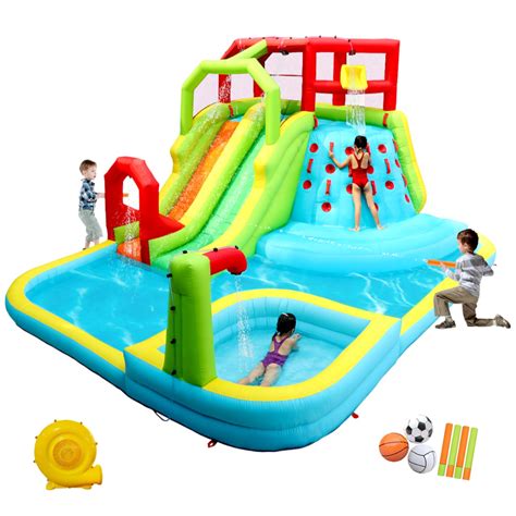 Buy WELLFUNTIME Inflatable Water Slide Park With Splash Pool Climb The Wall Inflatable Sport