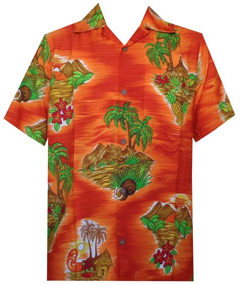 Hawaiian Shirt Mens Scenic Flower Print Beach Aloha Party Orange S
