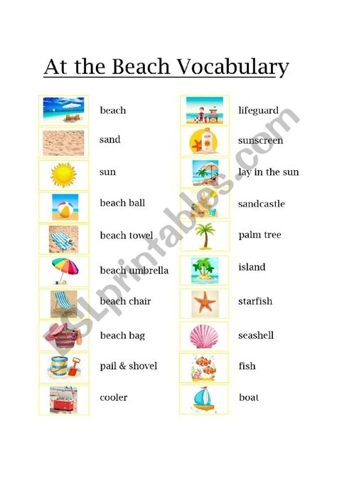 Beach Esl Worksheets