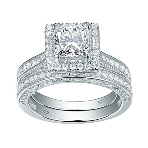 Newshe Wedding Band Engagement Ring Set For Women 925 Sterling Silver 2