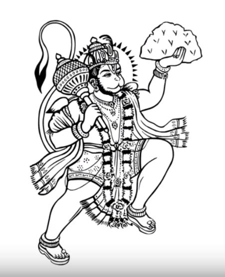 How To Draw Lord Hanuman Flying With Sanjeevi Mountain Step By Step