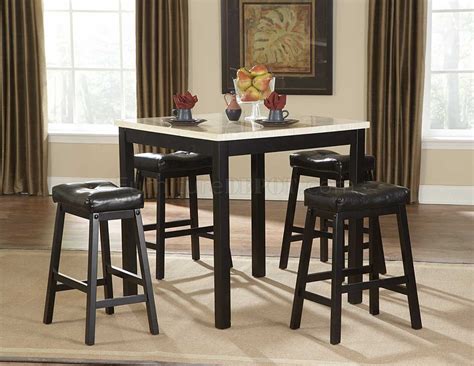Black 5pc Modern Counter Height Dining Set Wfaux Marble Top